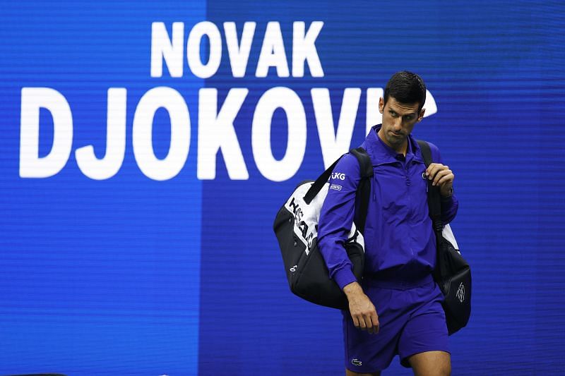 Novak Djokovic walking out to the court for his match against Holger Rune