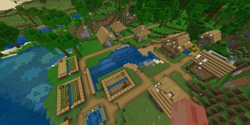 A zombie village in the game (Image via Minecraft)