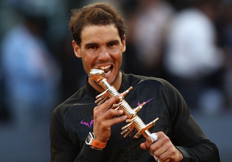 Rafael Nadal with the 2017 Mutua Madrid Open trophy