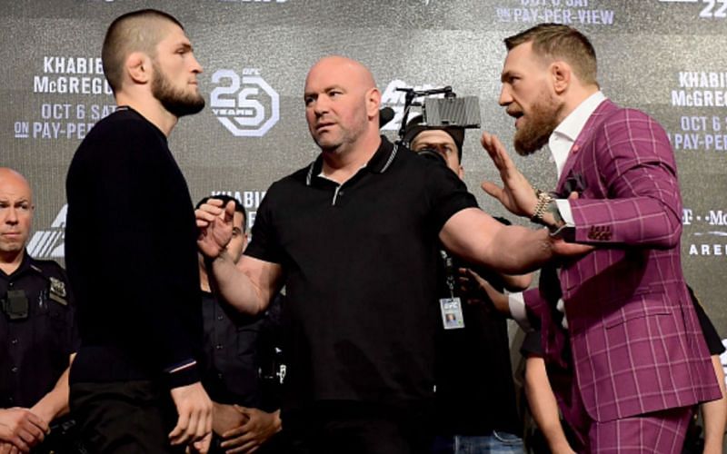 Khabib Nurmagomedov (left); Conor McGregor (right)