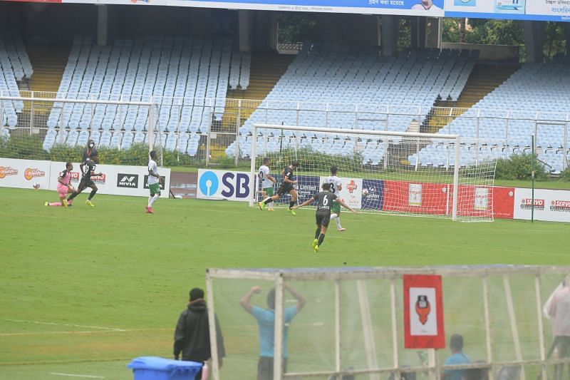FC Goa celebrate their first goal against Army Green
