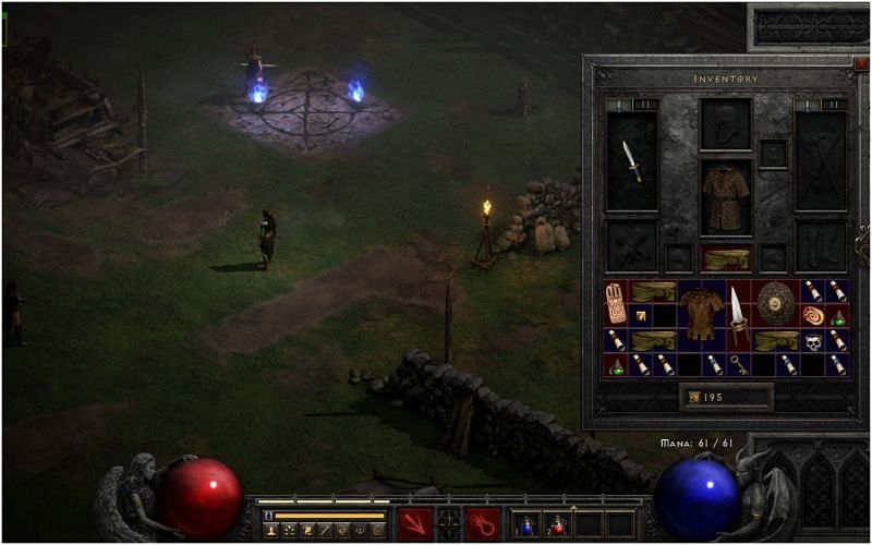 The Player Inventory is divided into top and bottom halves (Image via Diablo II: Resurrected)
