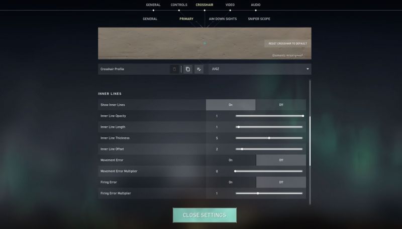 Settings for ring crosshair (Image via Riot Games)