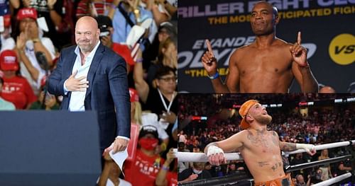 Dana White (left), Anderson Silva (top right) & Jake Paul (bottom right)