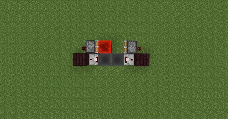 A basic hopper clock design without its redstone dust wiring applied (Image via Mojang).