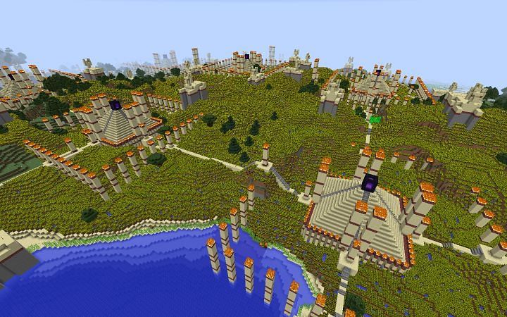 The valley of wheat is a popular landmark in 2b2t (Image via Minecraft)