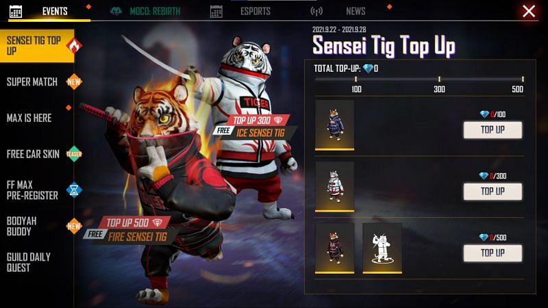 Sensei Tig top-up (Image via Free Fire)