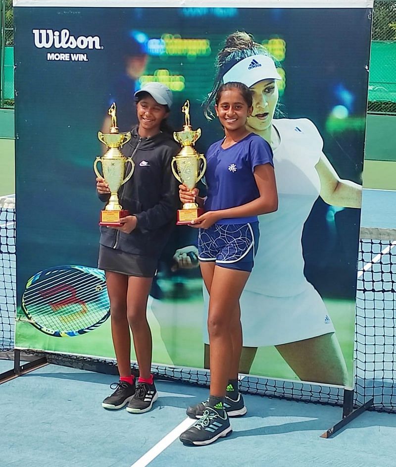 Asin Kominini (L) and Sejal Bhutada emerged U-14 girls doubles champions
