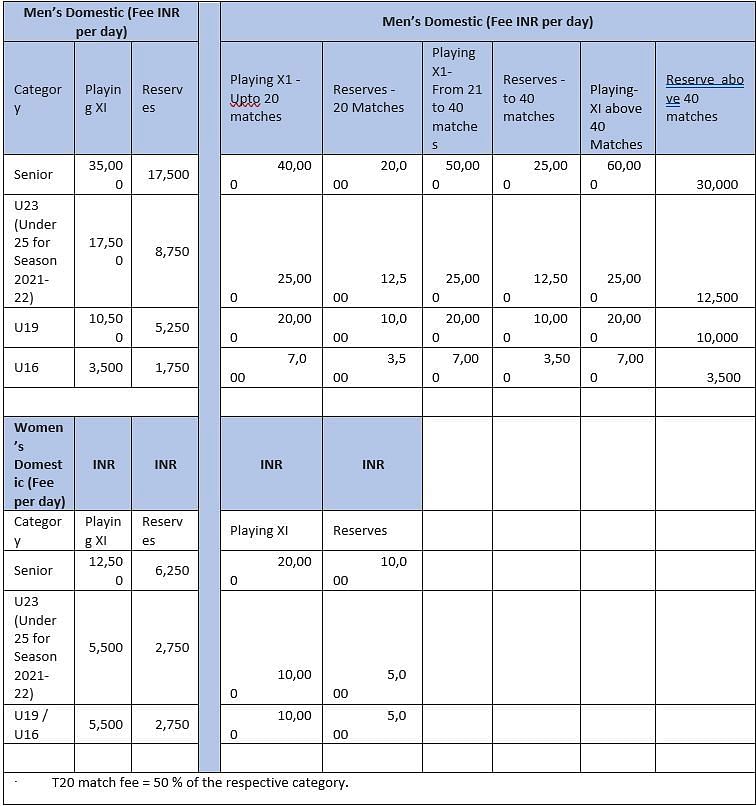 Pay structure of the domestic players. (Source: BCCI)