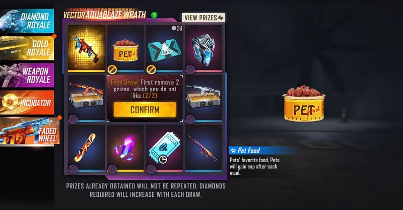 Remove two items from the prize pool (Image via Free Fire)