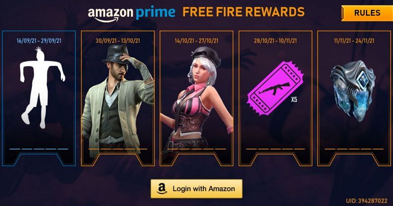 Gamers are required to login using their Amazon account with prime membership (Image via Free Fire)