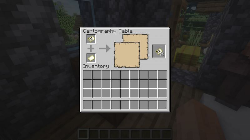 Creating a copy of a map using a cartography table (Image via Minecraft)