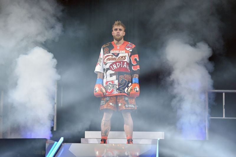 Jake Paul walking out for his fight against Tyron Woodley
