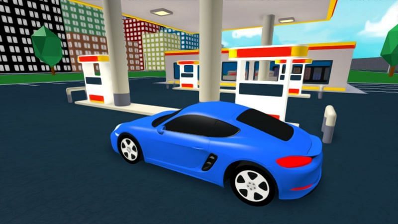A car at a gas station in Vehicle Tycoon. (Image via Roblox Corporation)