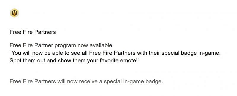 Free Fire Partners will be receiving a special badge, called the V badge (Image via Free Fire)