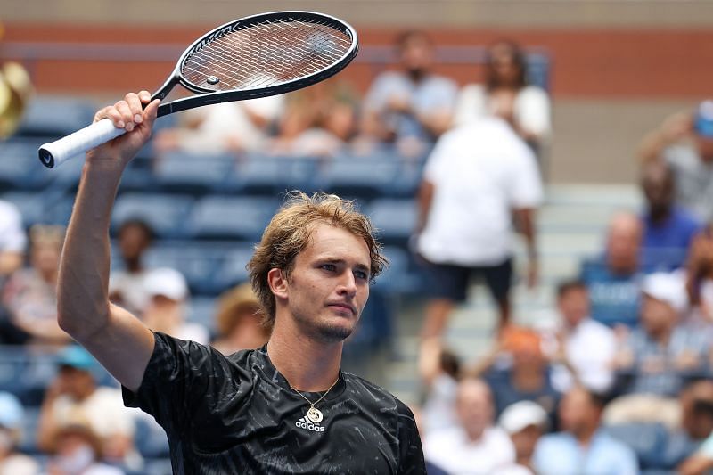 Alexander Zverev celebrates his first-round win at the 2021 US Open