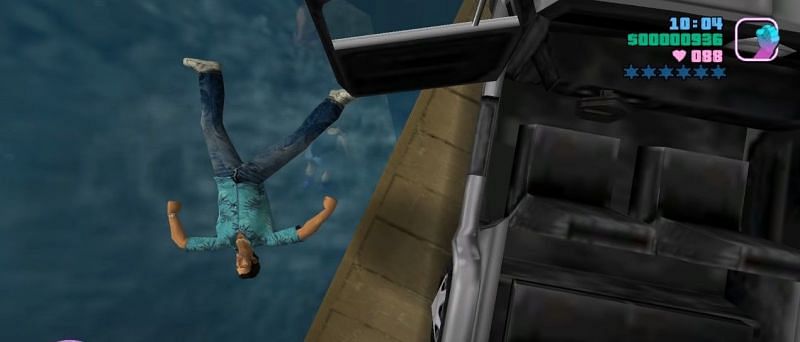 If a pedestrian throws Tommy into a body of water, he will sink to the bottom (Image via Rockstar Games)