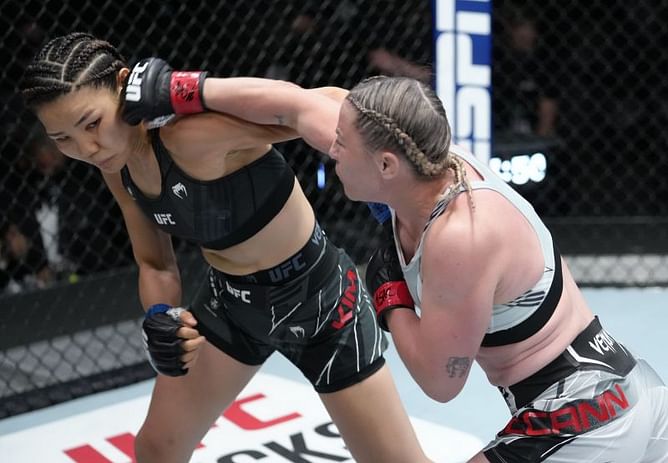 Ecstatic Molly McCann reacts to the news that she has won 'Fight of the Night' for her first UFC victory in two years