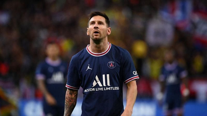 Lionel Messi reacts during his PSG debut