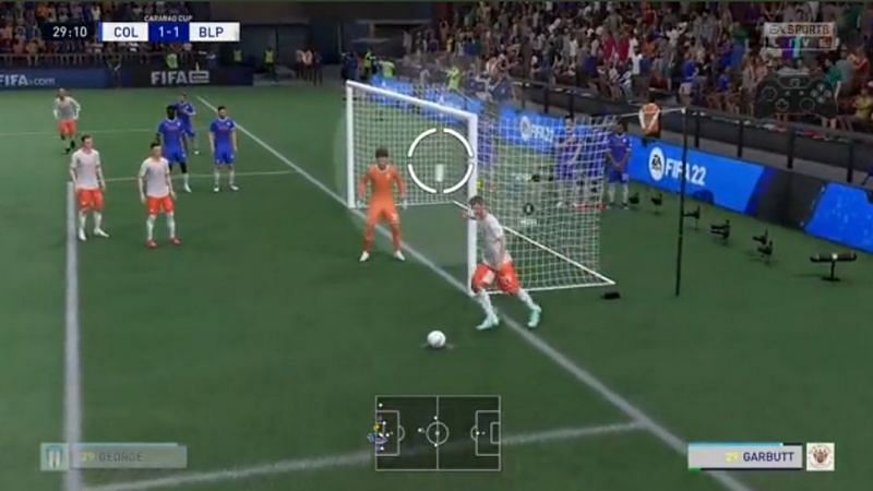 Screenshot of the glitched free-kick in FIFA 22