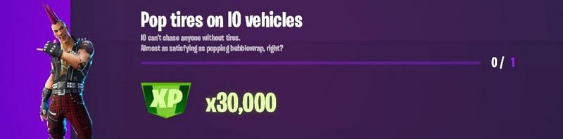 &quot;Pop tires on IO vehicles&quot; Fortnite Week 14 Epic challenge (Image via Twitter/Lazyleaks_)