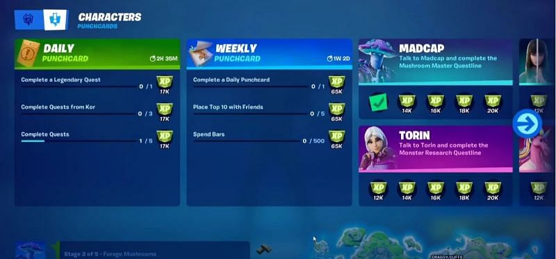 Daily and Weekly Punchcards in Fortnite Chapter 2 Season 8 (Image via Fortnite)