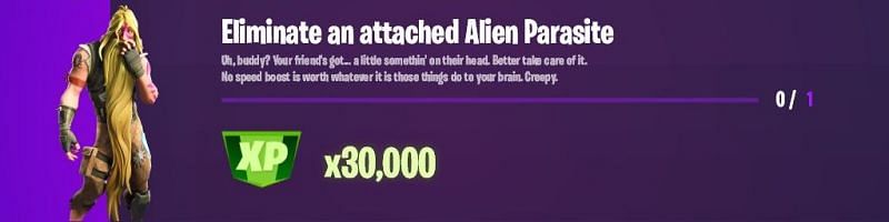 &quot;Eliminate an attached alien parasite&quot; Fortnite Week 14 Epic Challenge (Image via Lazyleaks_/Twitter)