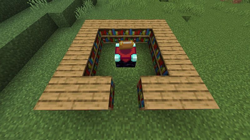 Enchanting table with bookshelves (Image via Minecraft)