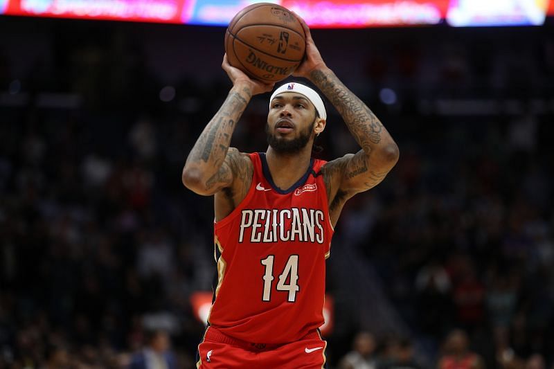 Brandon Ingram attempts a free-throw during an NBA game.