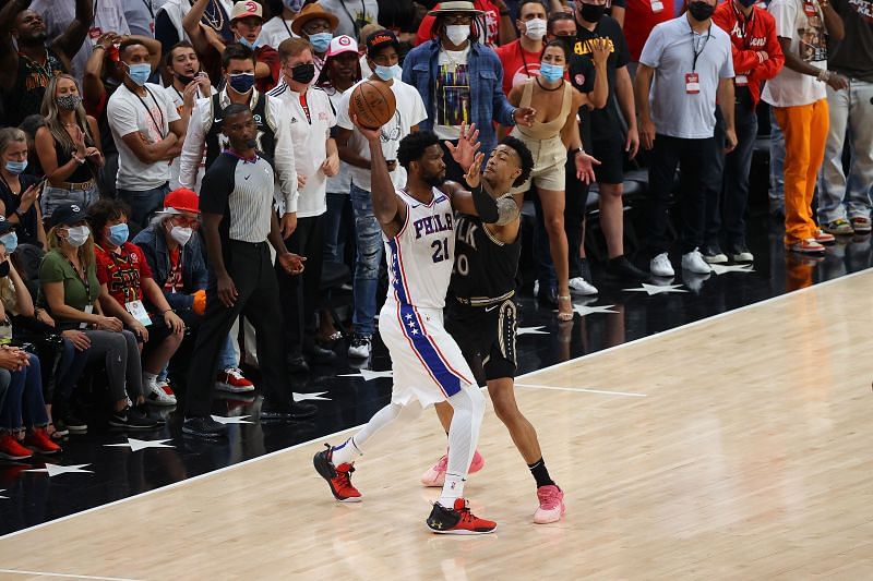 Joel Embiid in action during an NBA game.