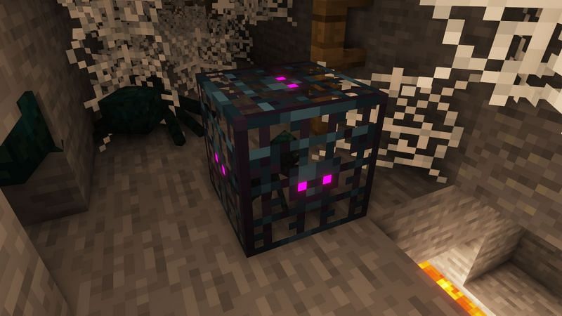 A cave spider spawner in a dungeon (Image via Minecraft)