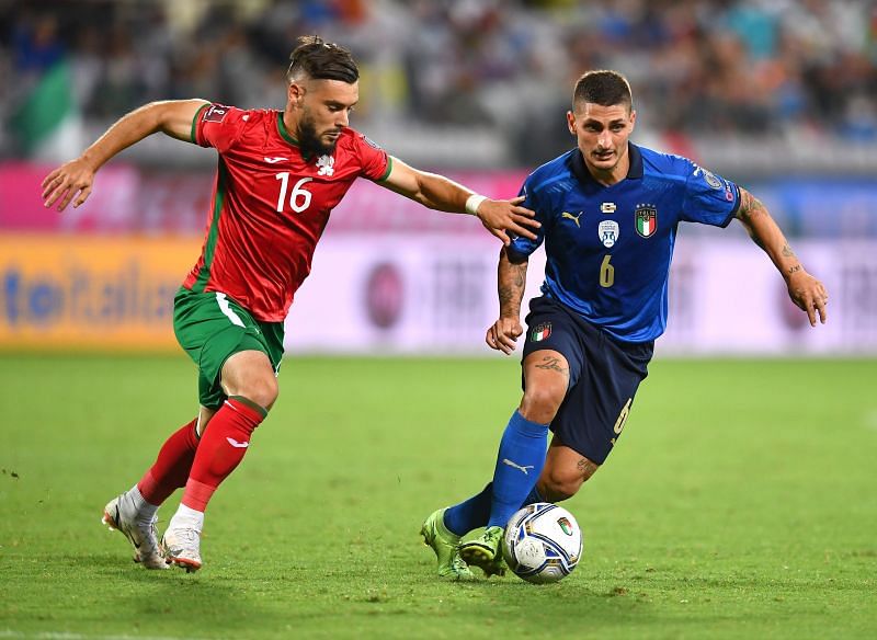 A snap from Italy&#039;s 2022 FIFA World Cup Qualifier against Bulgaria