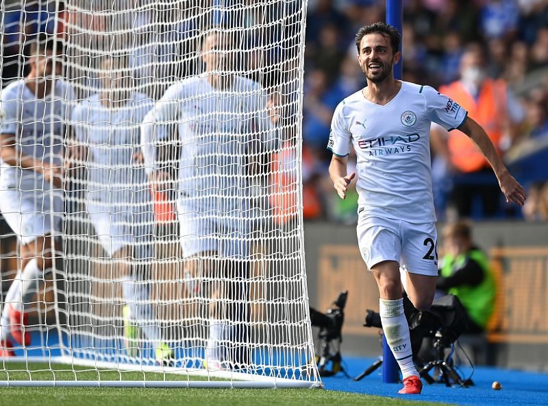 Manchester City&#039;s Silva celebrates scoring the only goal of the game.