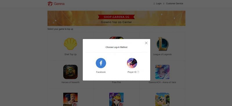 There are two login methods to choose from (Image via Garena Topup Center)