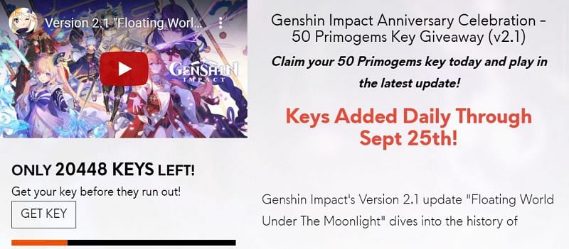 Genshin Impact redeem code giveaway (Image via Alienware)