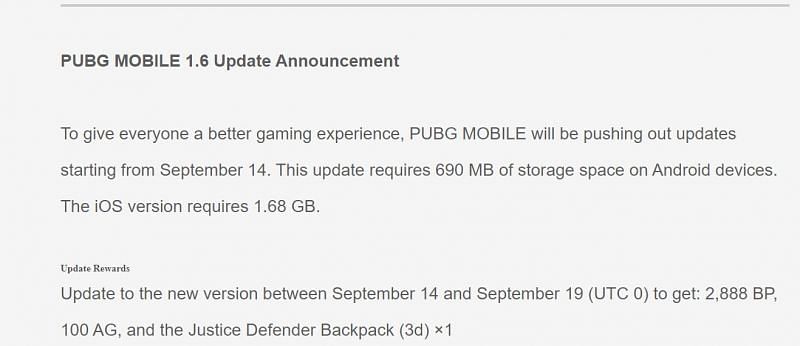 A screenshot of the PUBG Mobile 1.6 update (Image via PUBG Mobile)