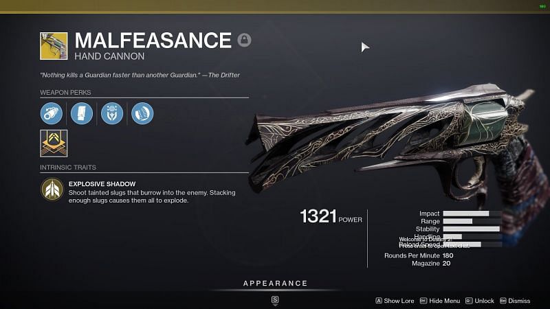 The Malfeasance Hand Cannon (Image via Destiny 2)
