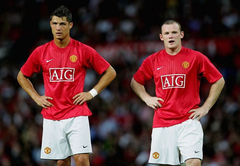Cristiano Ronaldo and Wayne Rooney whilst at Manchester United. (Photo by Alex Livesey/Getty Images)