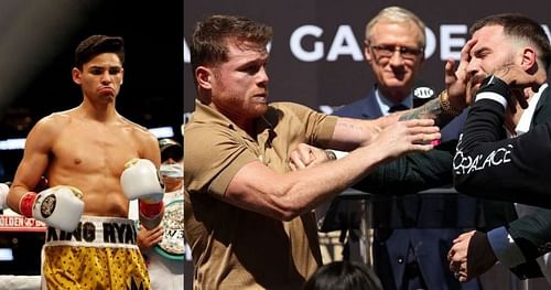 Ryan Garcia (left), Canelo Alvarez (centre) & Caleb Plant (right)