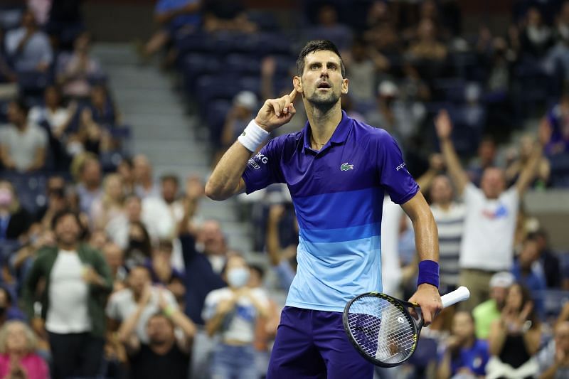 Novak Djokovic celebrates a point at the 2021 US Open