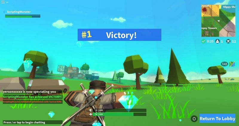 A player winning a game in Island Royale. (Image via Roblox Corporation)