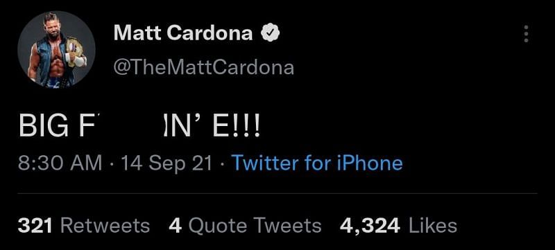 Matt Cardona congratulates Big E with a profane tweet.