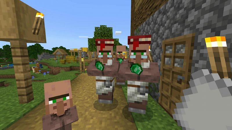 Buy Low, Sell High requires players to purchase an item from a villager for one Emerald or when the Hero of the Village status is active (Image via Mojang).