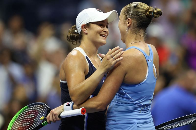 Ashleigh Barty congratulates Shelby Rogers after their 3rd round match