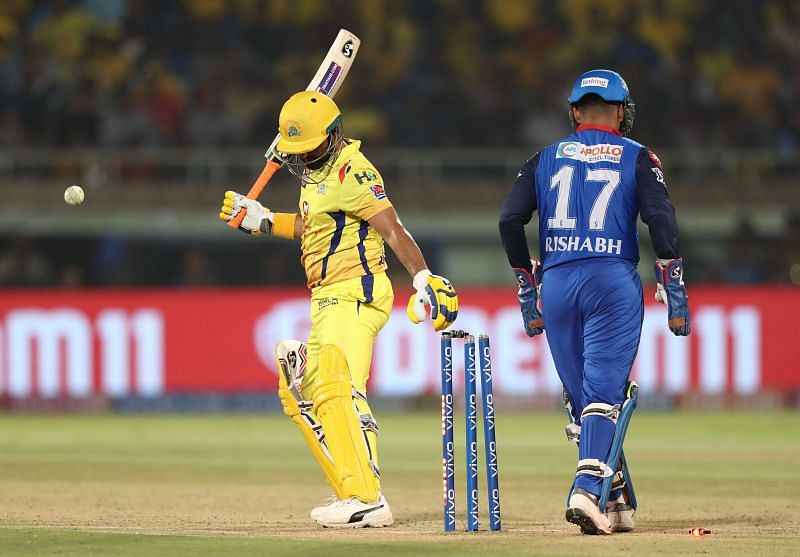 Suresh Raina in action during an IPL match between CSK and DC