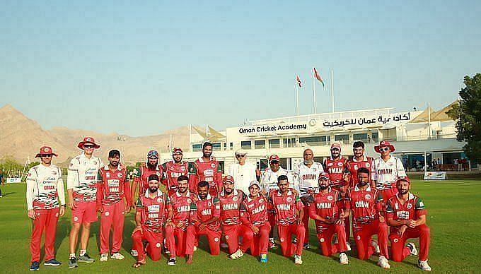 Oman National Cricket team strikes a pose.