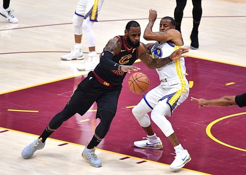 2018 NBA Finals - Game Three; LeBron James drives past Andre Iguodala