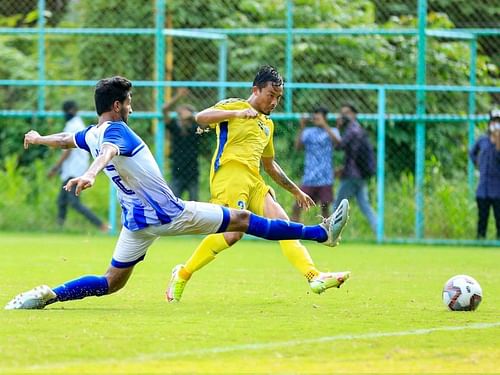 Seityasen Singh scores a goal for KBFC against J&K Bank (Image Courtesy: KBFC Twitter)