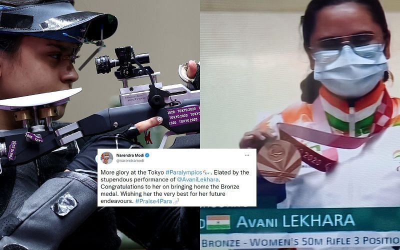 Indian shooter Avani Lekhara wins bronze medal at the Paralympics [Image Credits: Tokyo for India/Twitter]