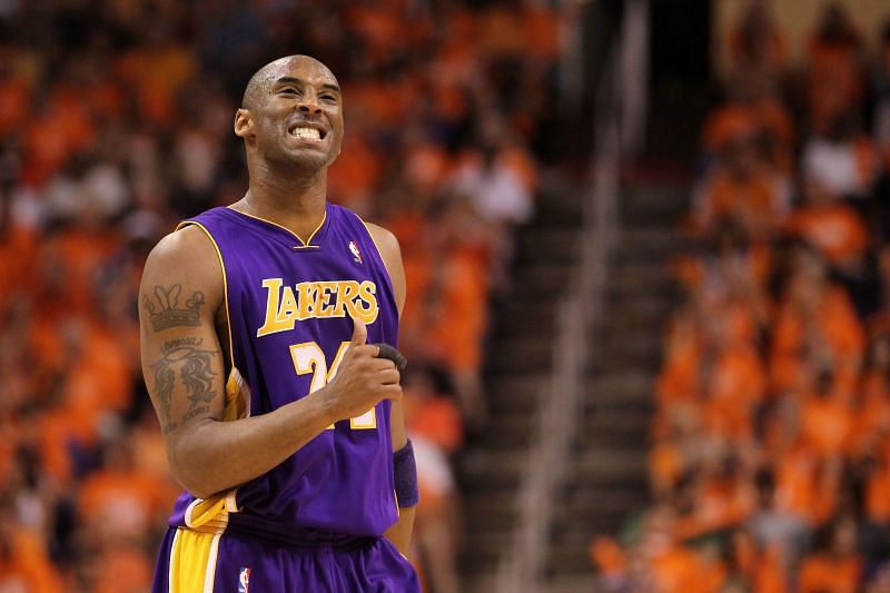 Kobe Bryant celebrates during an NBA game.